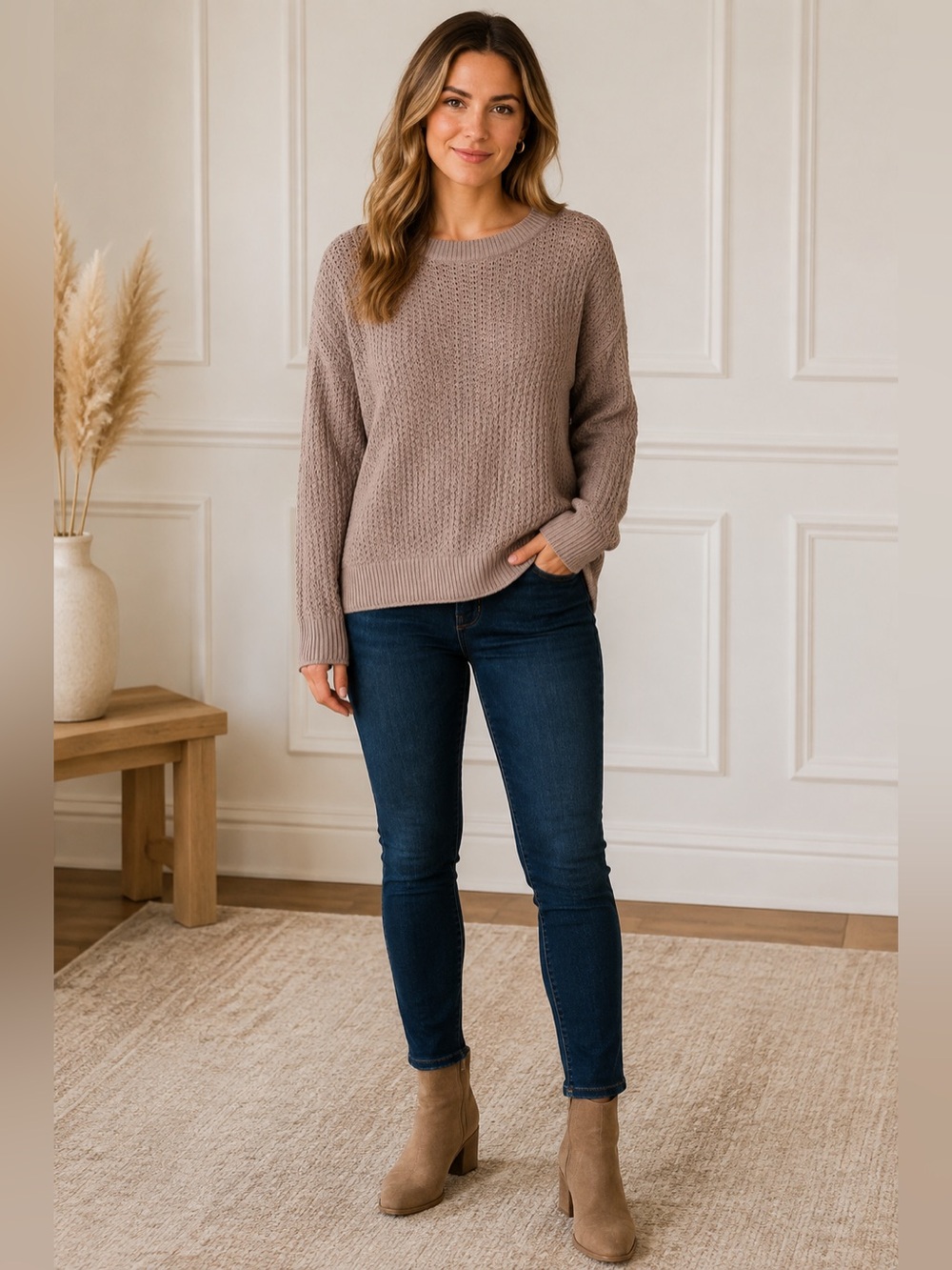 Title: Universal Thread Women’s Medium Mauve Open Knit Pullover Sweater